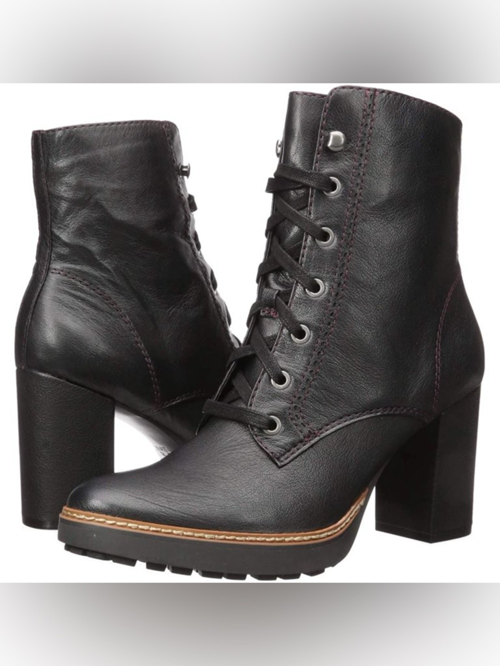 Naturalizer Black Lace-Up Block Heel Boots